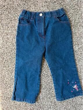 Girls Disney Piglet Embroidered Jeans Pink Stitch Detail Elastic Back Denim